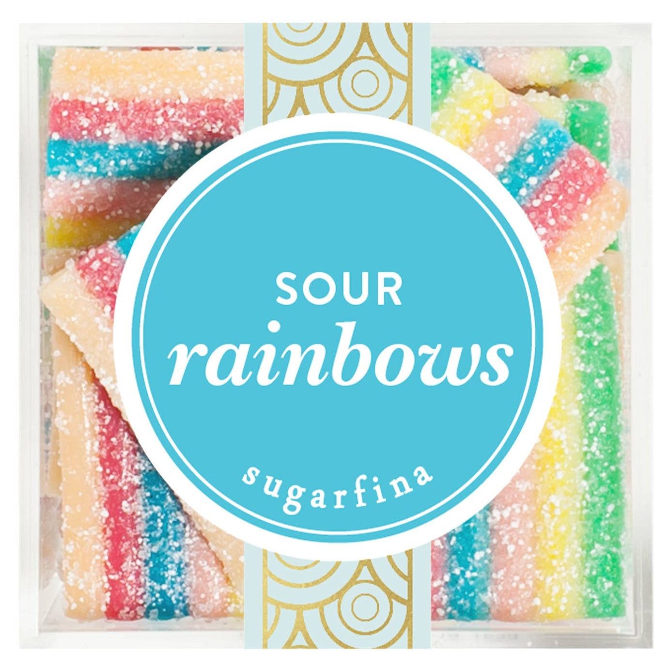 Pack of Sour Rainbows candy with Sugarfina branding on a white background