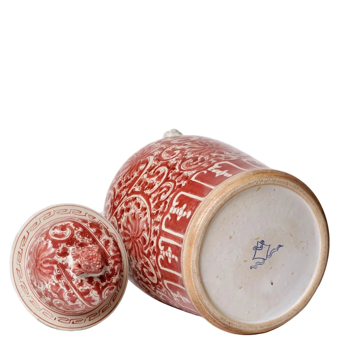 Red and White Porcelain Scrolling Lotus Temple Jar