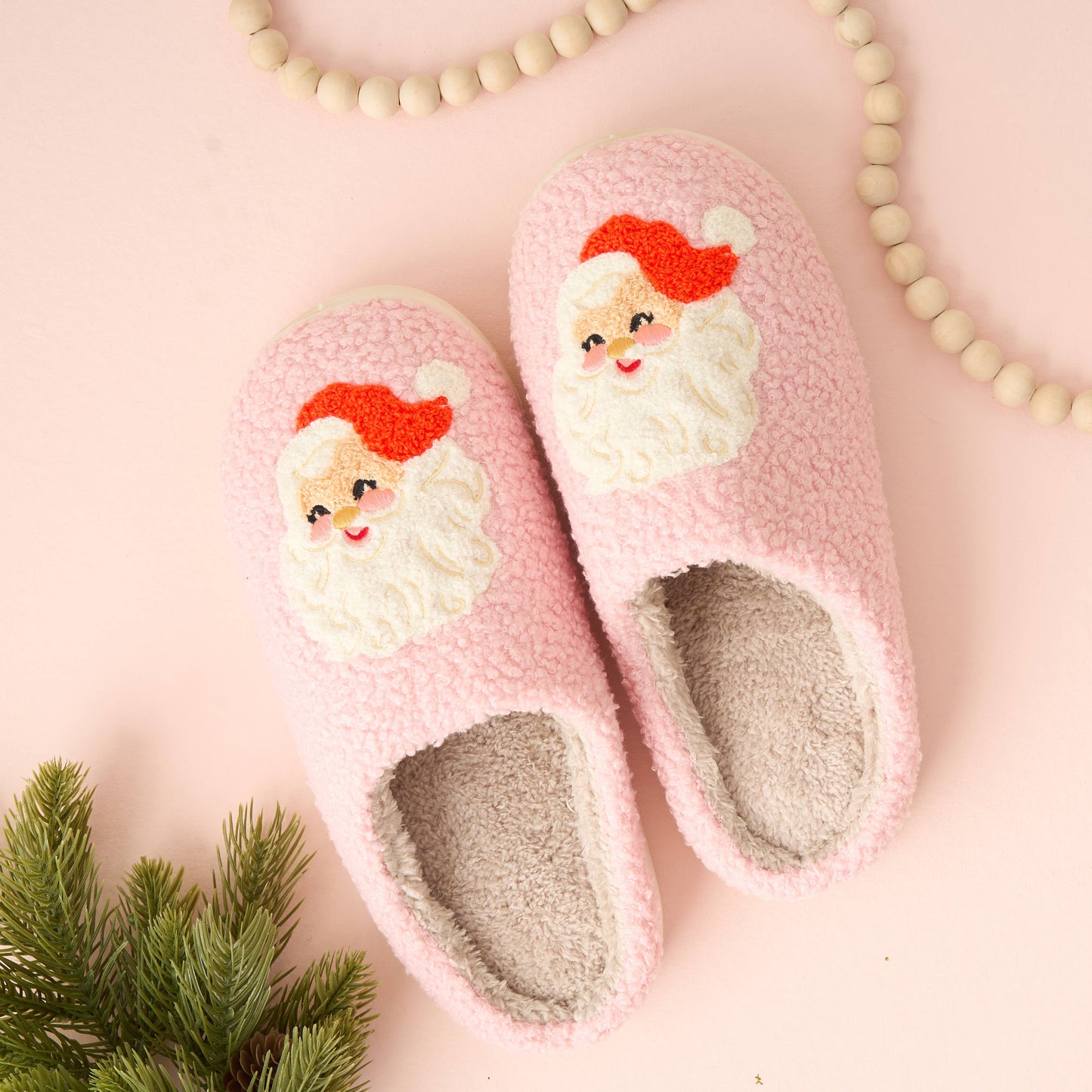 Santa Pink Fuzzy Holiday Slippers