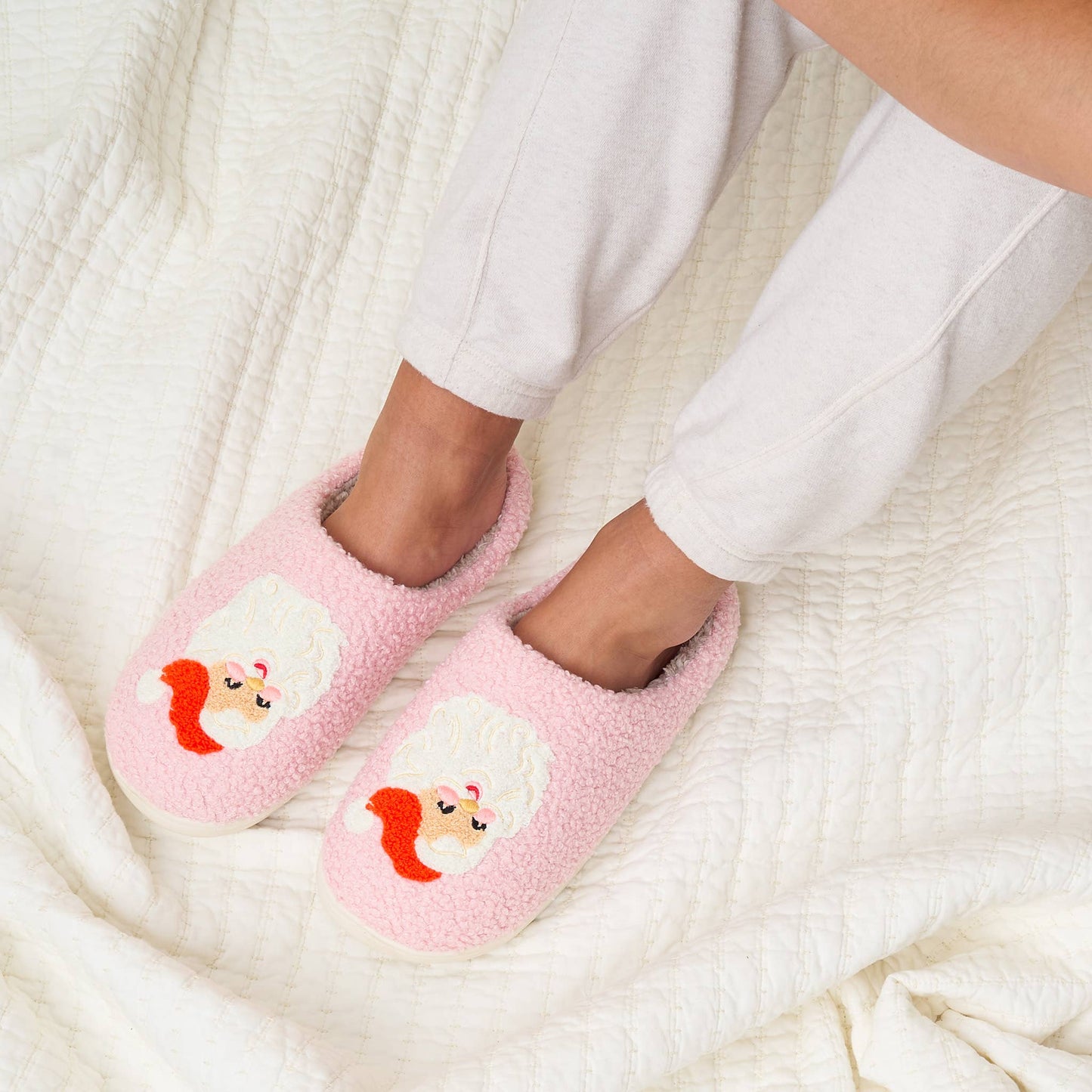 Santa Pink Fuzzy Holiday Slippers