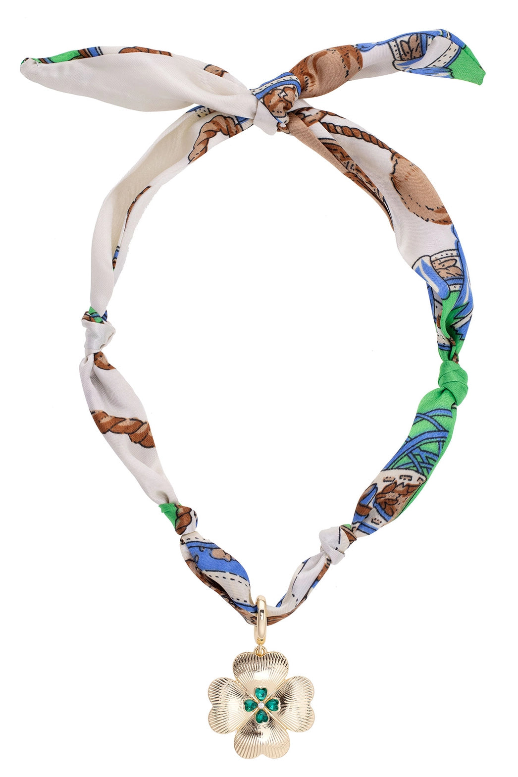 Rhinestone Clover Scarf Necklace
