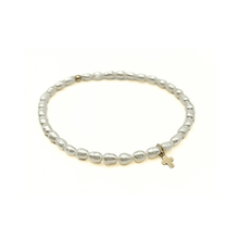 Load image into Gallery viewer, Rice Pearl Waterproof Bracelet with a Gold-Filled Luxe Cross
