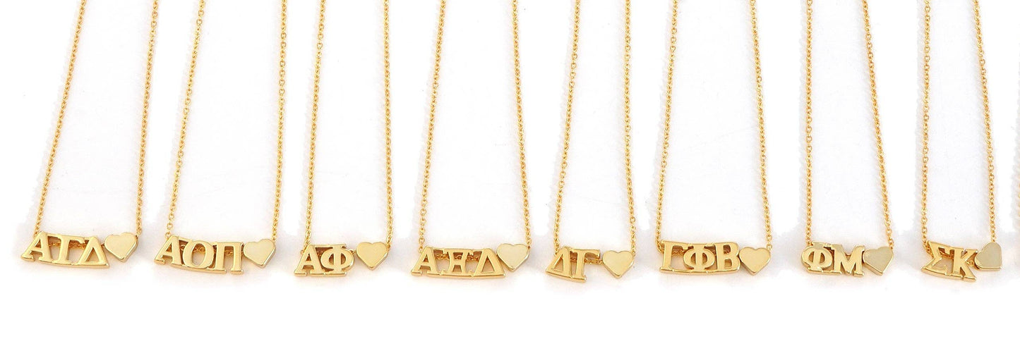 Sorority Greek Letters Heart Necklace