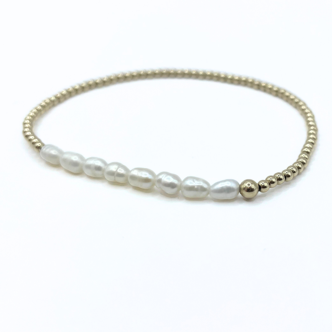 Petite Row Rice Pearl Bracelet with 14k Gold-Filled Beads