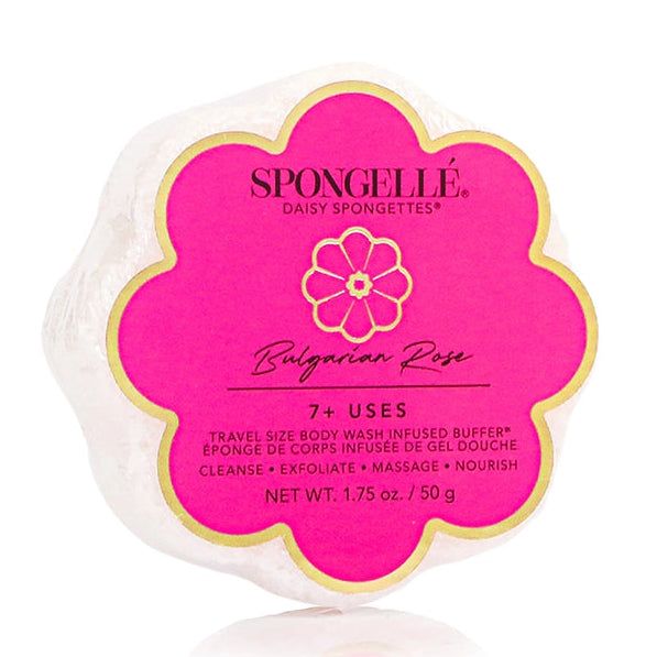 Spongellé body wash bar with pink label on a white background