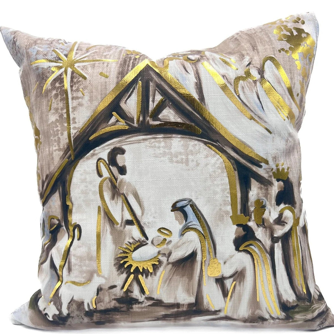 Golden Nativity Pillow