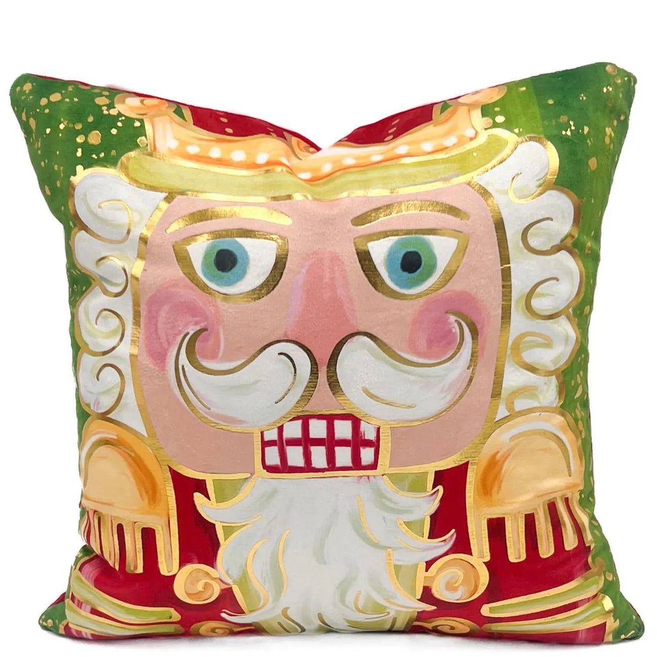 Mr. Nutcracker Red + Green Gold Foil Pillow