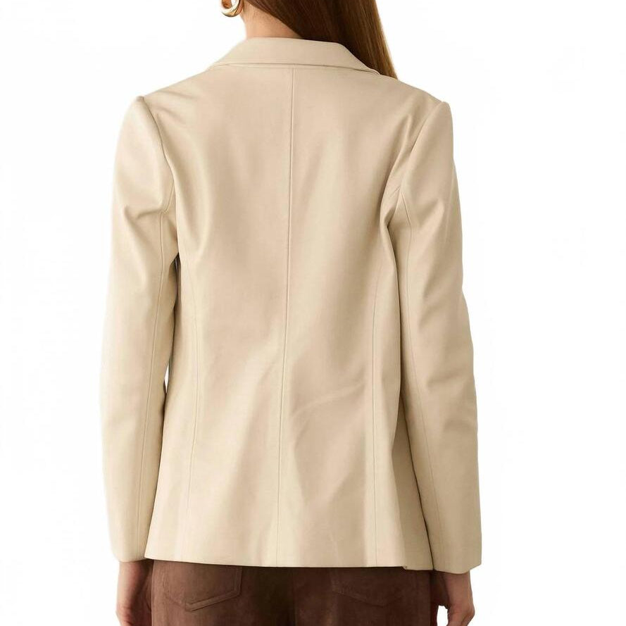 Ivory Faux Leather Open Blazer