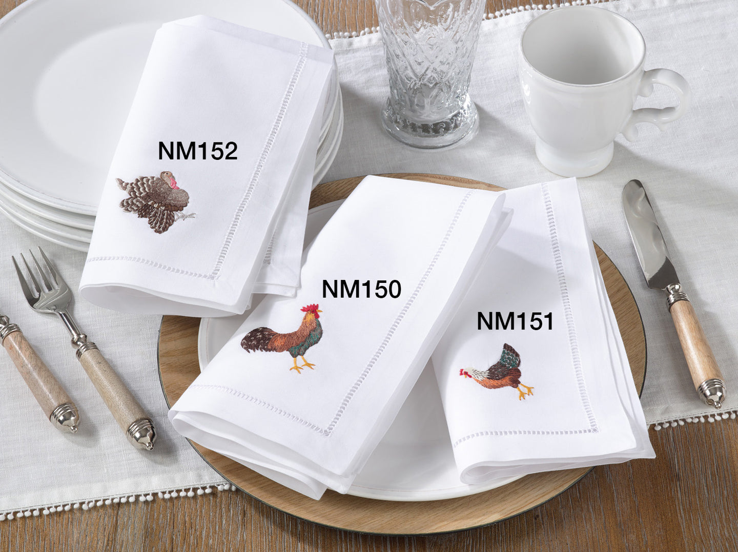 Embroidered Turkey Hemstitch Napkin