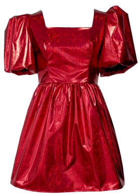 Queen of Sparkles Red Holographic Poof Sleeve Dress
