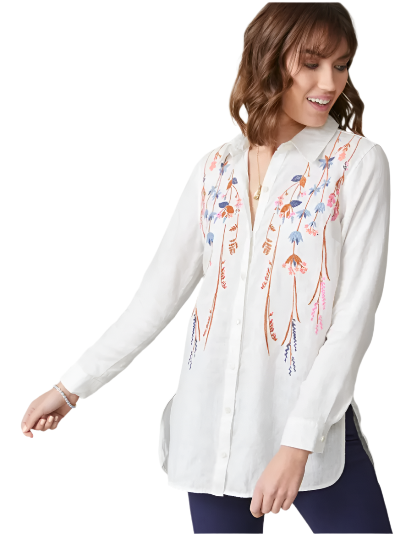 Ada Linen Tunic Oyster Factory Field Flowers Embroidery