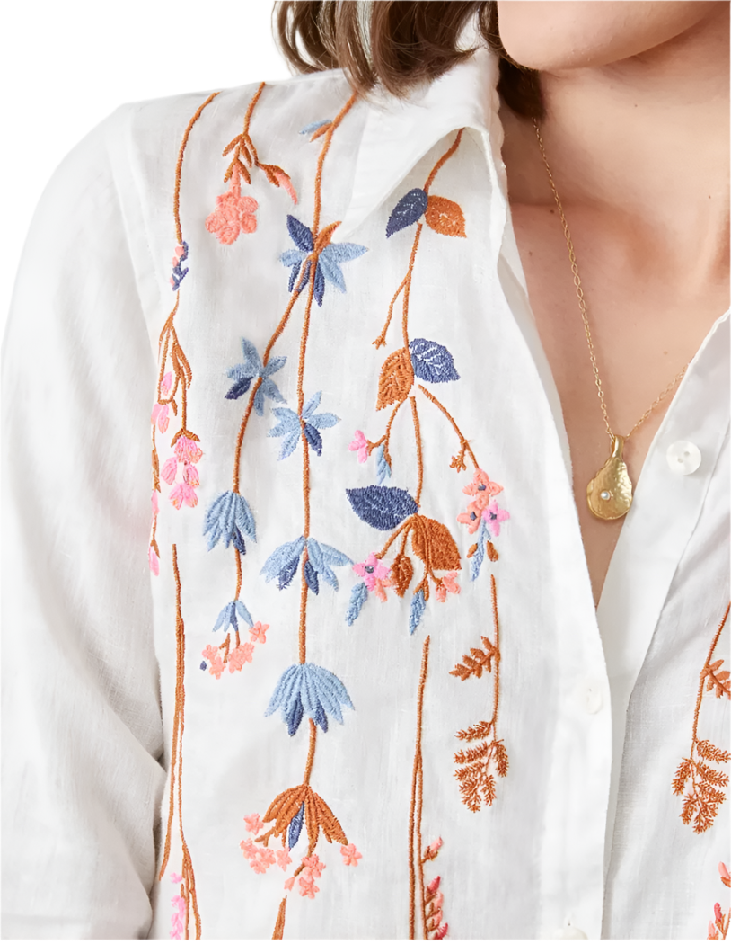 Ada Linen Tunic Oyster Factory Field Flowers Embroidery