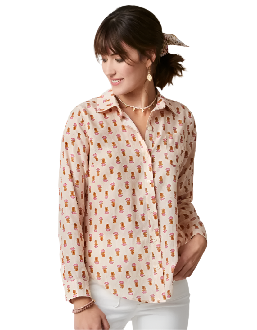 Lois Buttonfront Shirt Woodblock Floral Dot