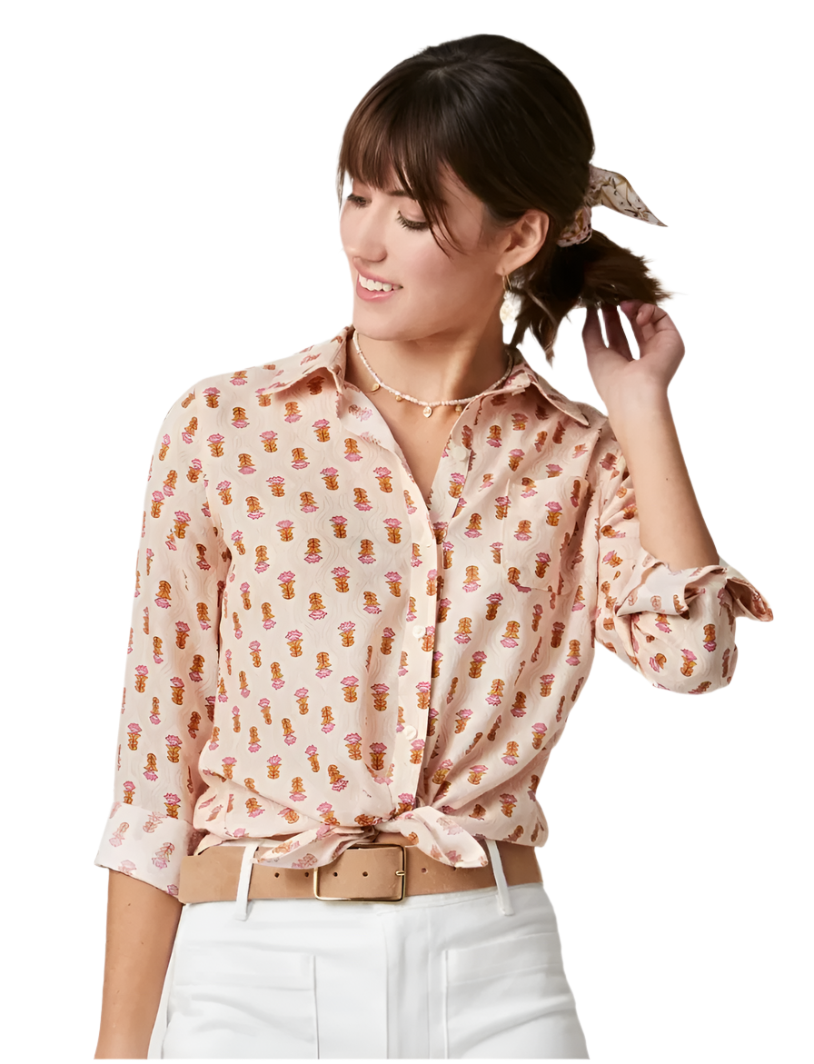 Lois Buttonfront Shirt Woodblock Floral Dot