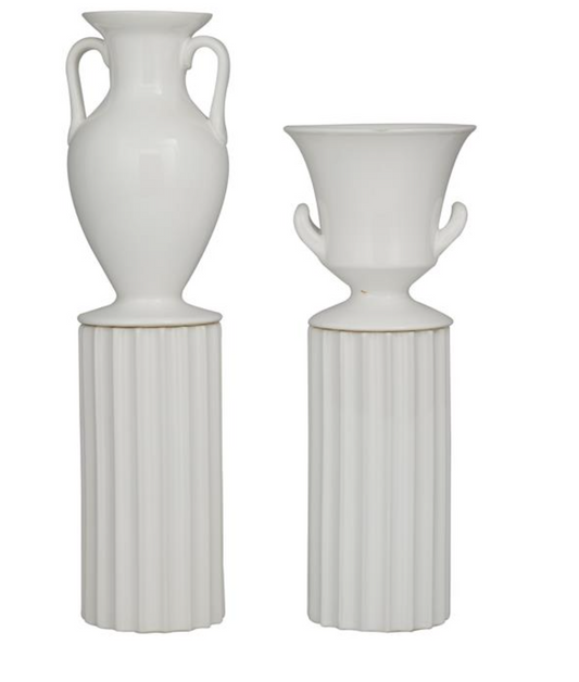 Set of 2 White Porcelain Transitional Vase
