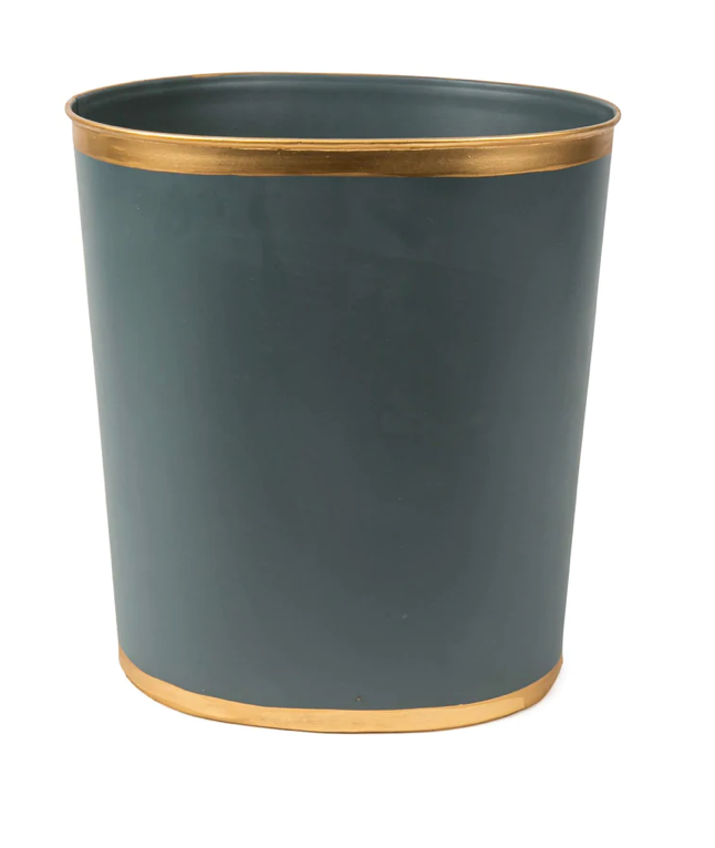 Gray Gold Accented Oval Wastebasket