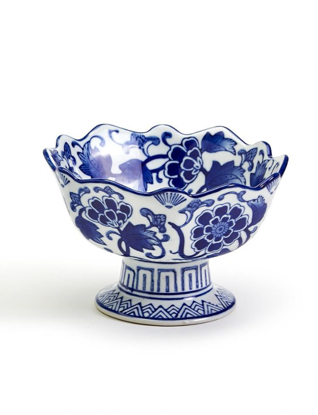 Scalloped Edge Footed Bowl - Flowers