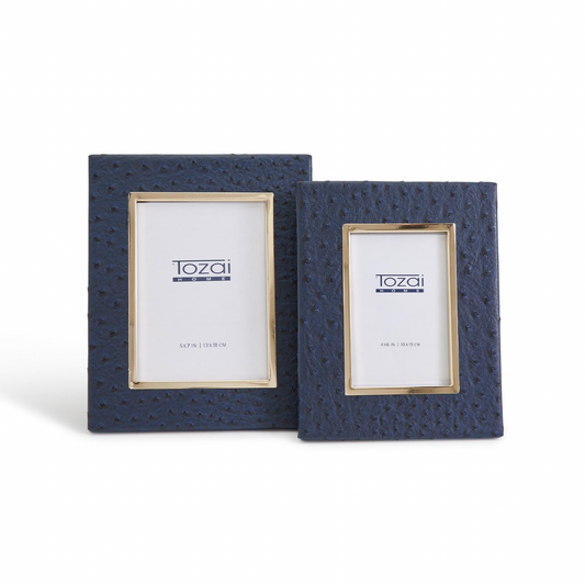 Navy Ostrich Photo Frame with Gold Edge - 2 Sizes