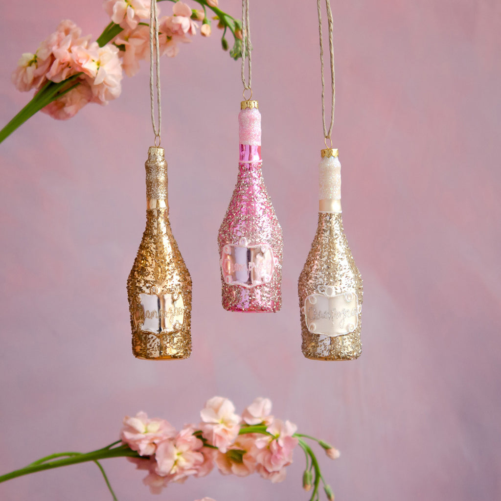 Glitterville Champagne Bottle Ornament Glass