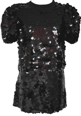 Queen of Sparkles Black Sequin Poof Sleeve Top