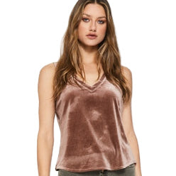 Acacia V-Neck Velvet Tank in Sable