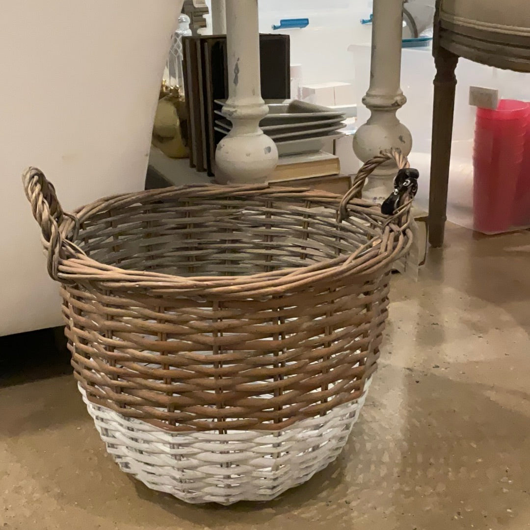 Natural & White Wicker Basket