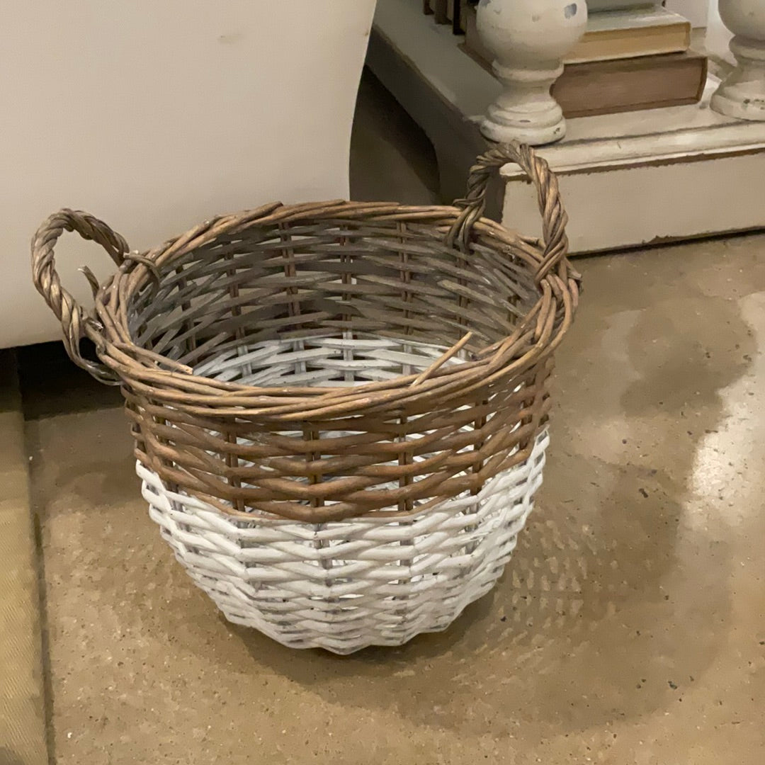 Natural & White Wicker Basket