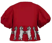 Load image into Gallery viewer, Queen Of Sparkles Dancing Bulldog Peplum Cotton Poof Sleeve Top
